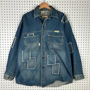 Brooklyn Xpress Denim Jean Jacket Medium Patchwork Y2K Streetwear‎ Skater Grunge